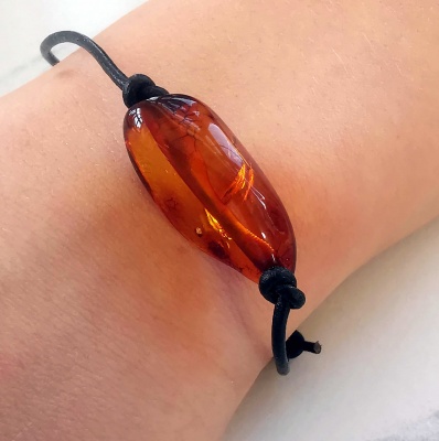 Adult Amber Leather Bracelet - Fully Adjustable